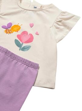 Conjunto Mayoral camiseta beige y legging lila para bebé