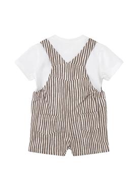 Conjunto Mayoral camiseta blanca y peto corto de rayas marrón para bebé